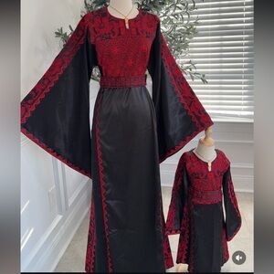 Elegant Black and Red Embroidered Dress Set